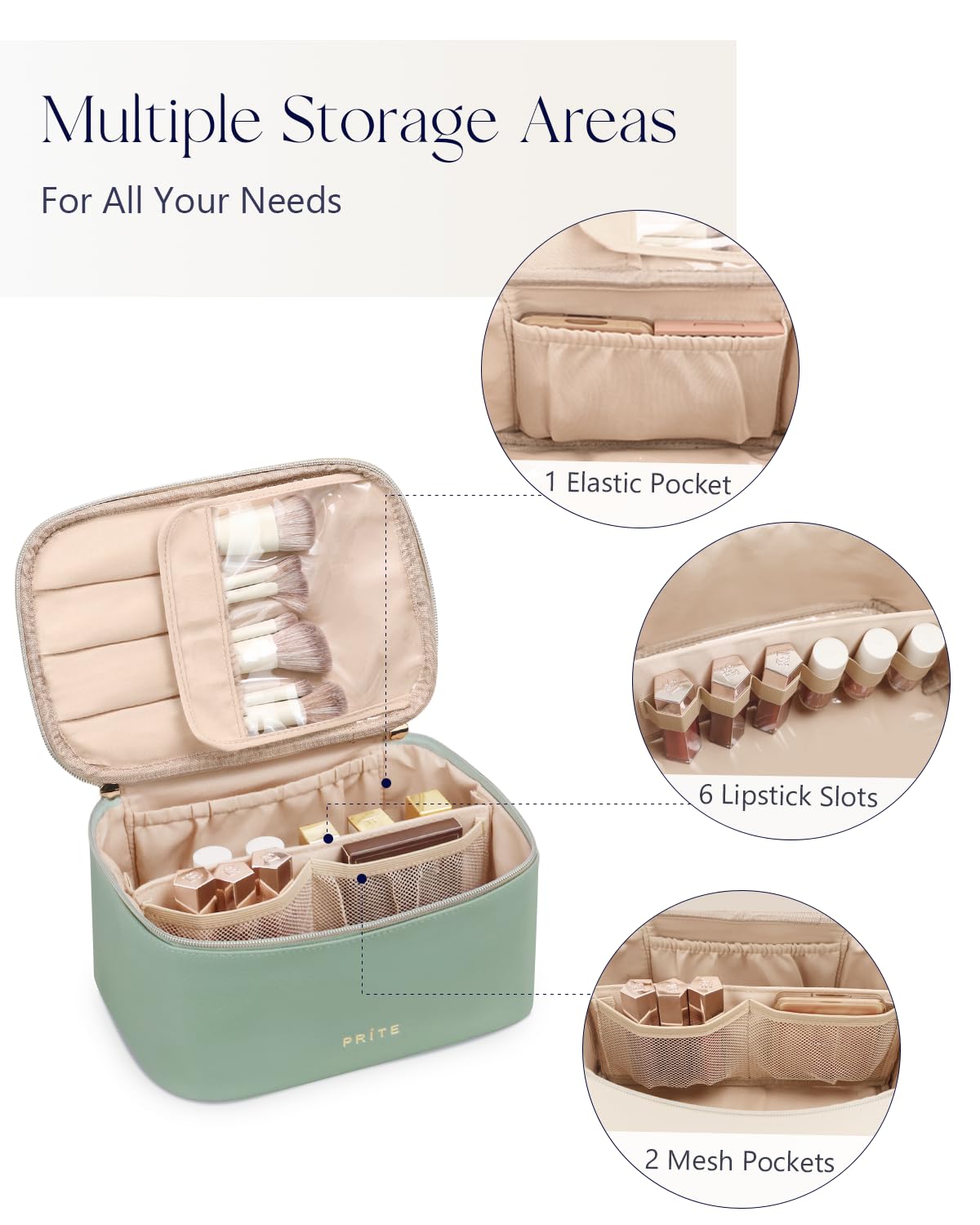 Prite Makeup Bag side view highlighting durable vegan leather