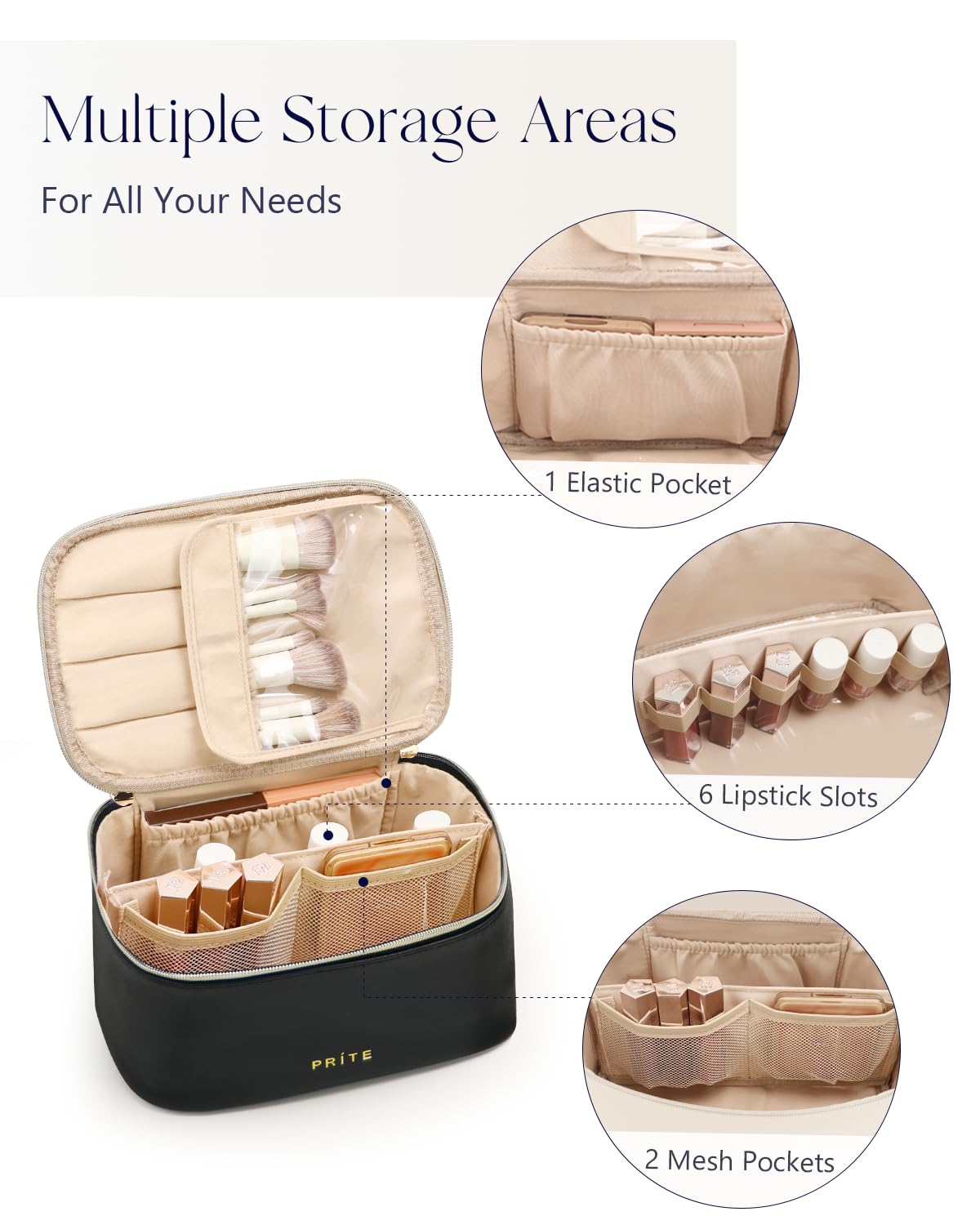 Prite Makeup Bag side view highlighting the durable vegan leather material
