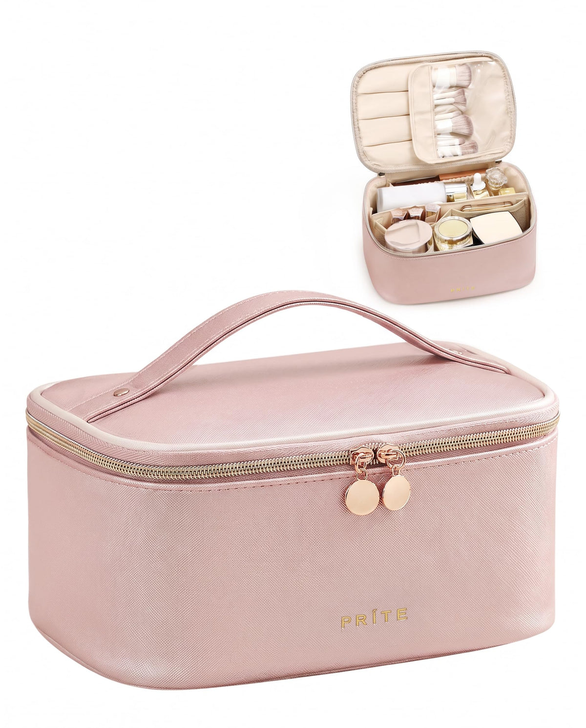 Prite Makeup Bag Travel Cosmetic Case in pink front view