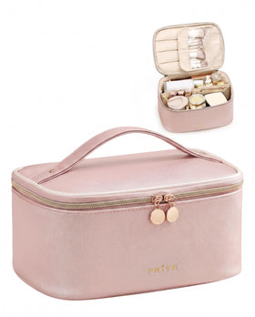 Prite Makeup Bag Travel Cosmetic Case in pink front view