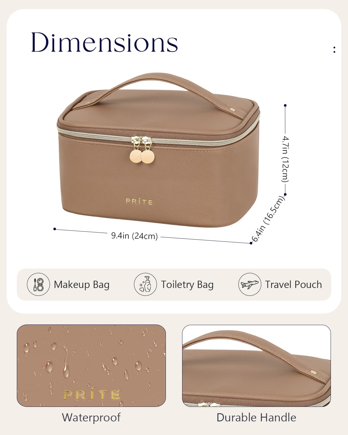 Prite Makeup Bag with adjustable dividers displayed