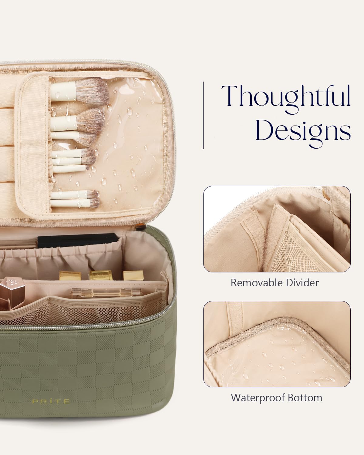 Prite Makeup Bag with brushes and lipsticks organized