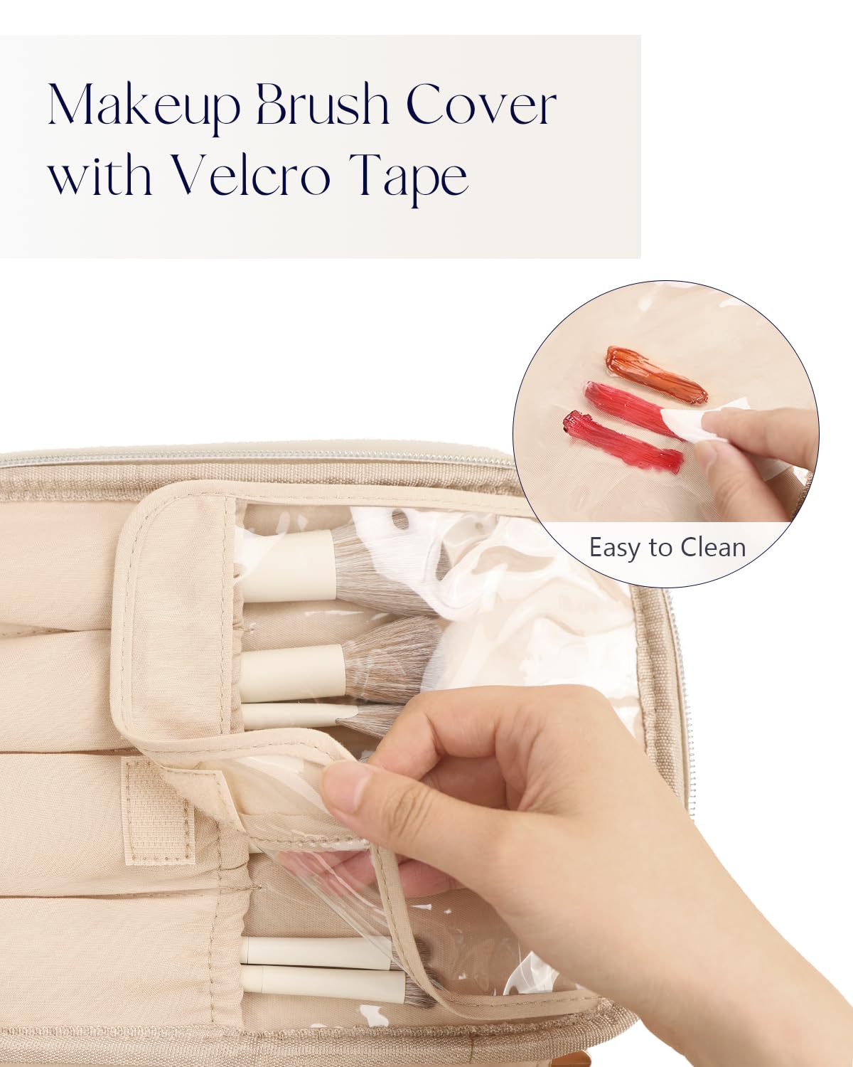 Prite Makeup Bag with brushes and lipsticks organized inside