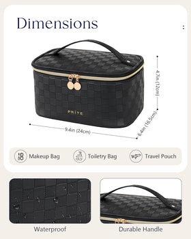 Prite Makeup Bag with brushes and lipsticks organized inside