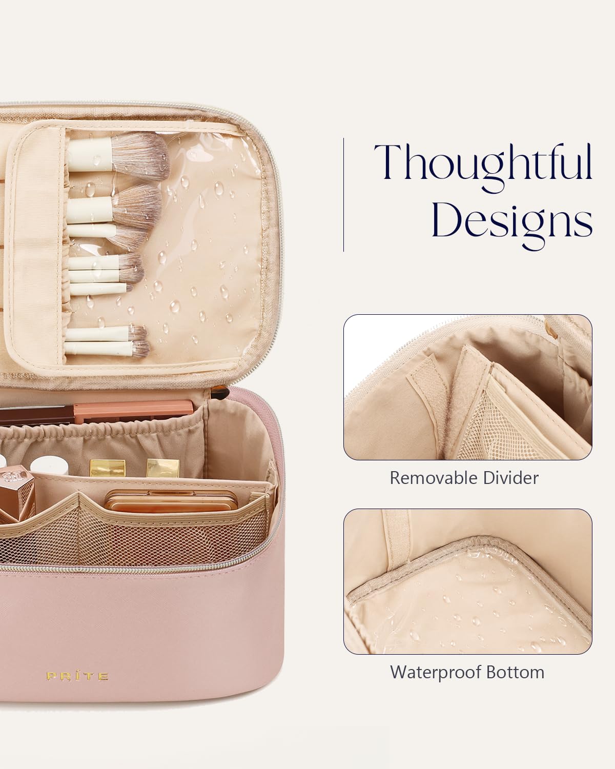 Prite Makeup Bag with lipsticks organized in elastic loops