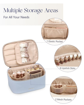 Prite Makeup Bag with makeup brushes and lipsticks organized