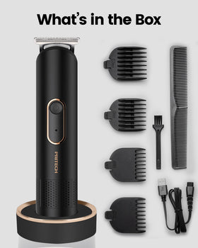 PRITECH Body Hair Trimmer lifestyle shot with grooming kit