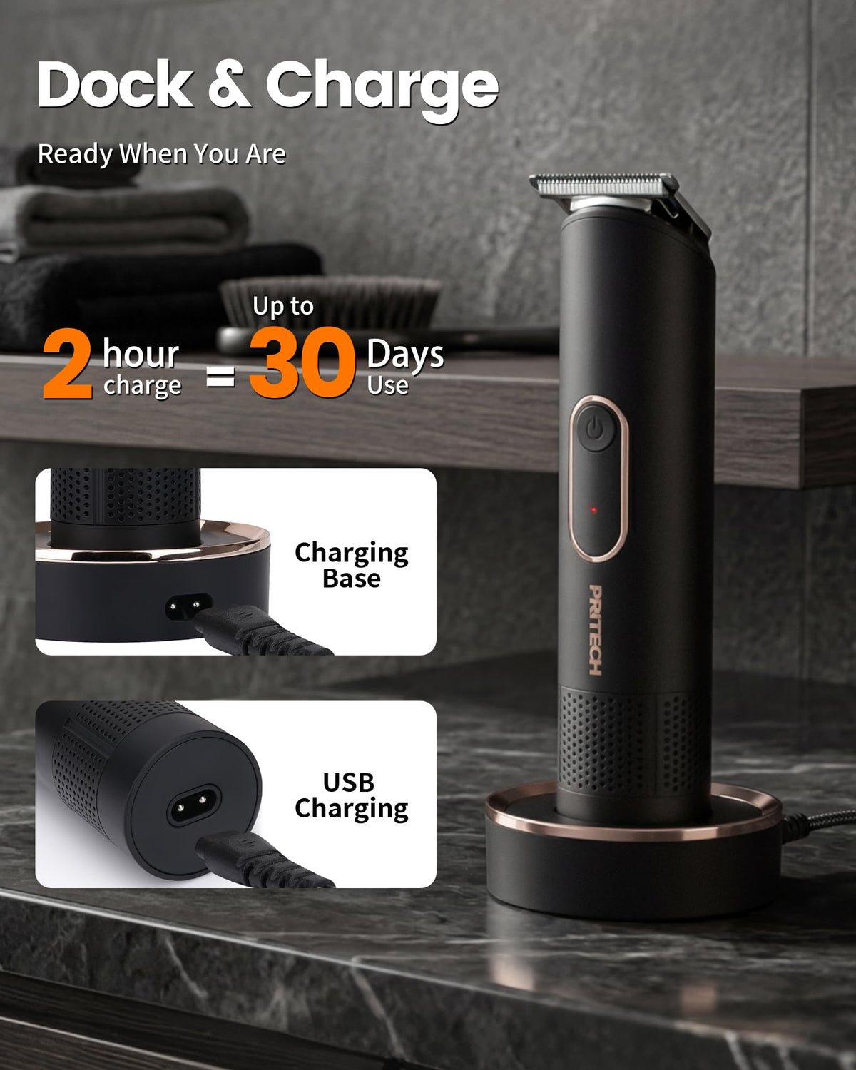 PRITECH Body Hair Trimmer side view with precision blades