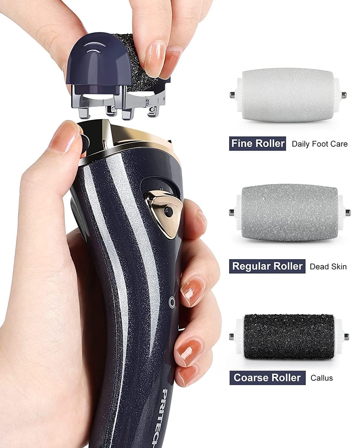 PRITECH Electric Foot Callus Remover side view showing charging port
