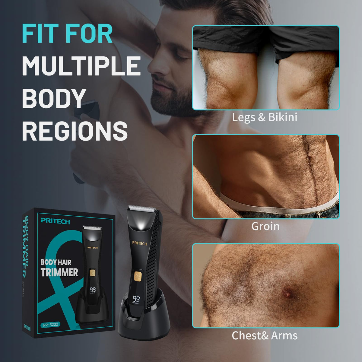 PRITECH Manscape Body Hair Trimmer in a bathroom setting