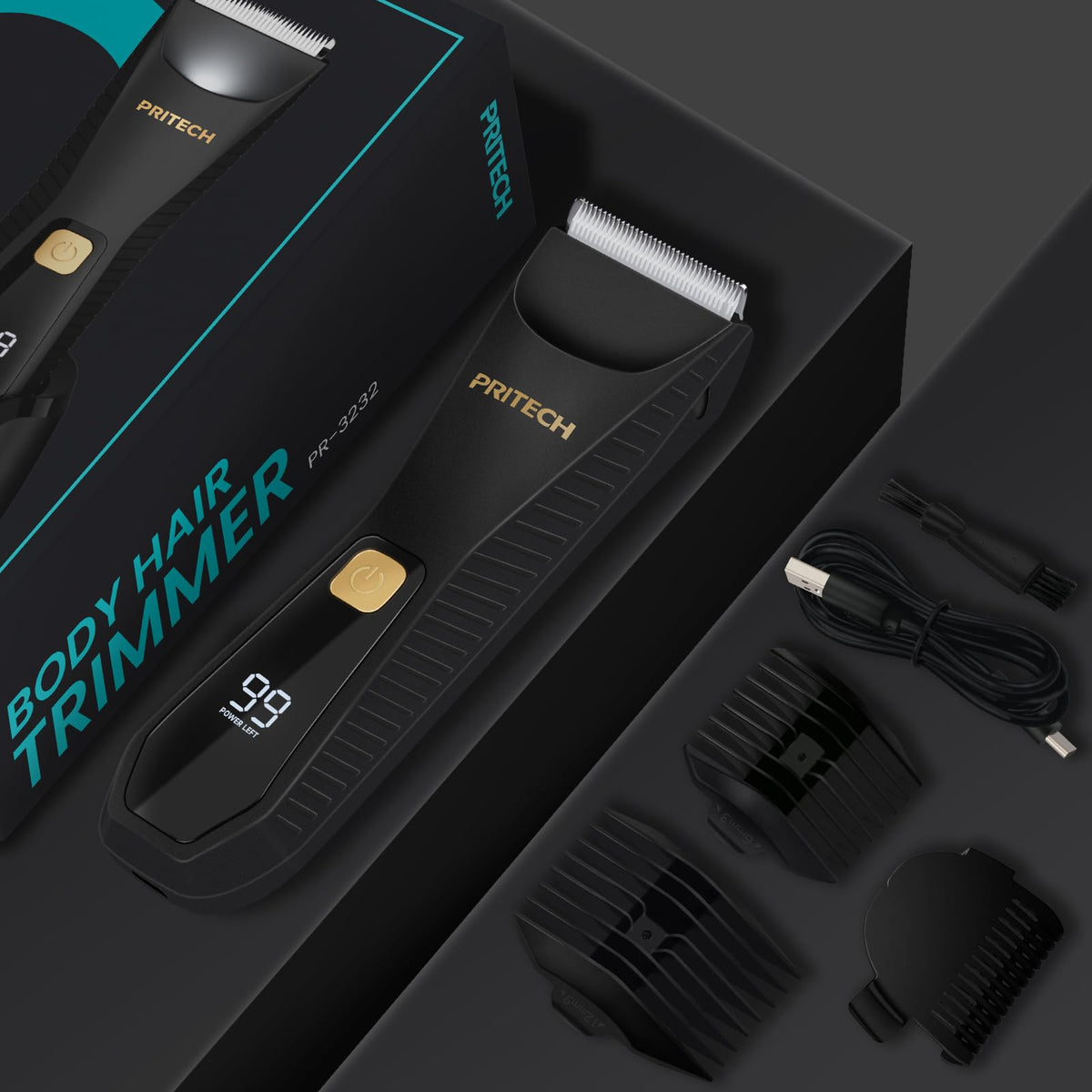 PRITECH Manscape Body Hair Trimmer packaging display