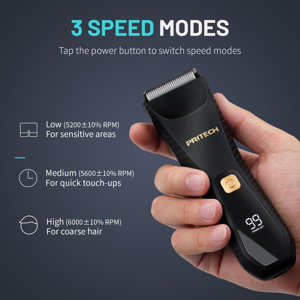PRITECH Manscape Body Hair Trimmer with three comb attachments