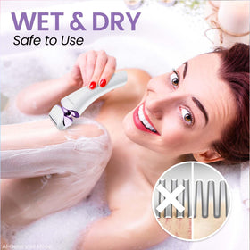PRITECH Women's Electric Shaver showing three blade types