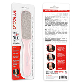 Probelle Double Sided Nickel Foot File with cleaning instructions