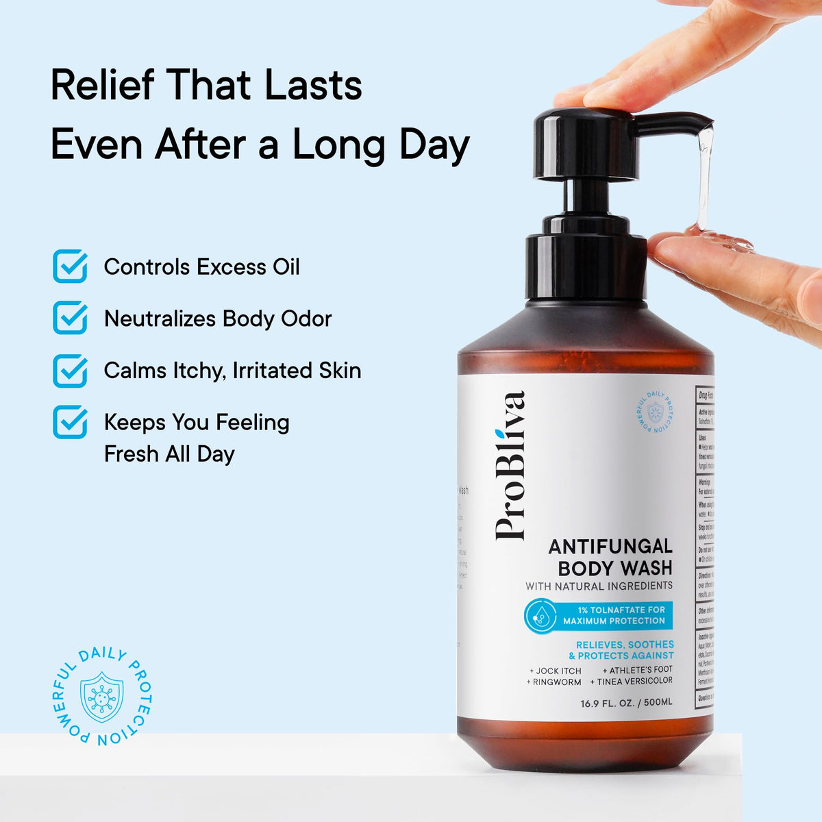 ProBliva Antifungal Body Wash 644g in shower setting