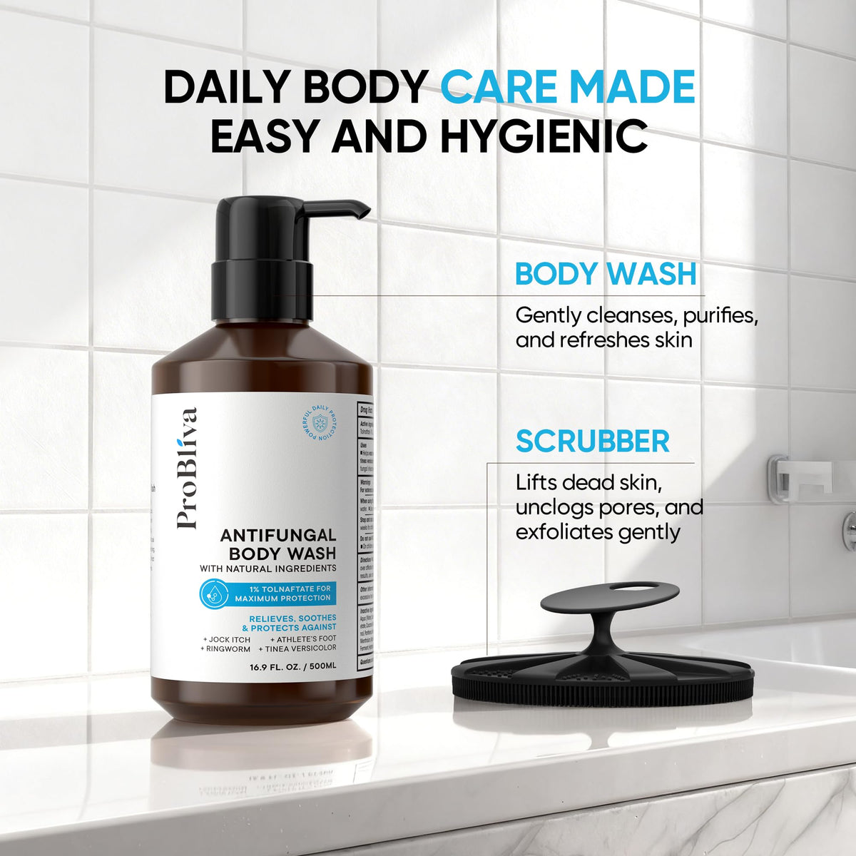 ProBliva Antifungal Body Wash 740g application on skin