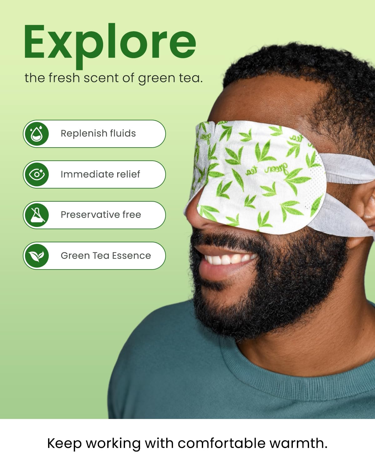 ProCIV Steam Eye Masks displayed with green tea theme