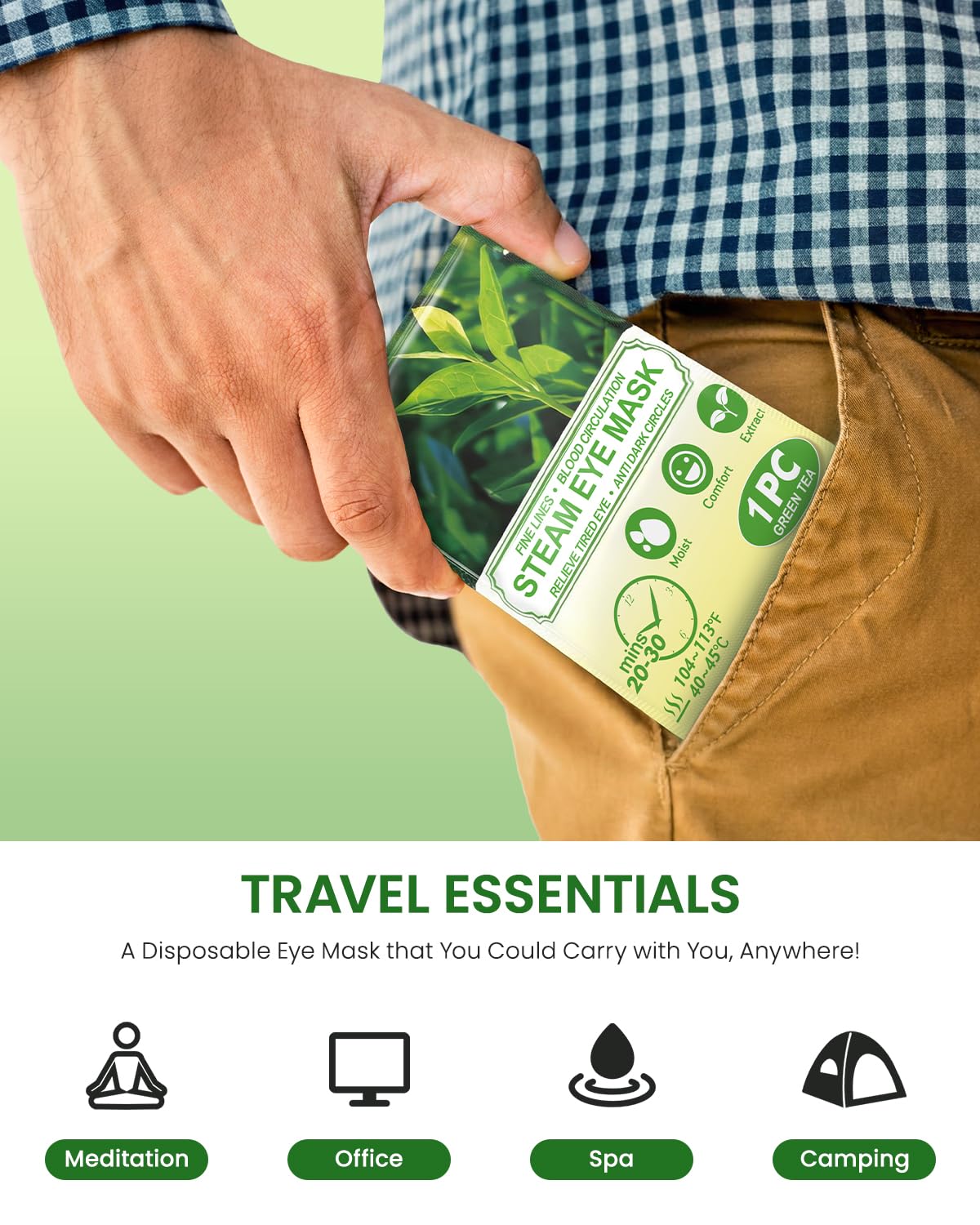 ProCIV Steam Eye Masks in a travel setting