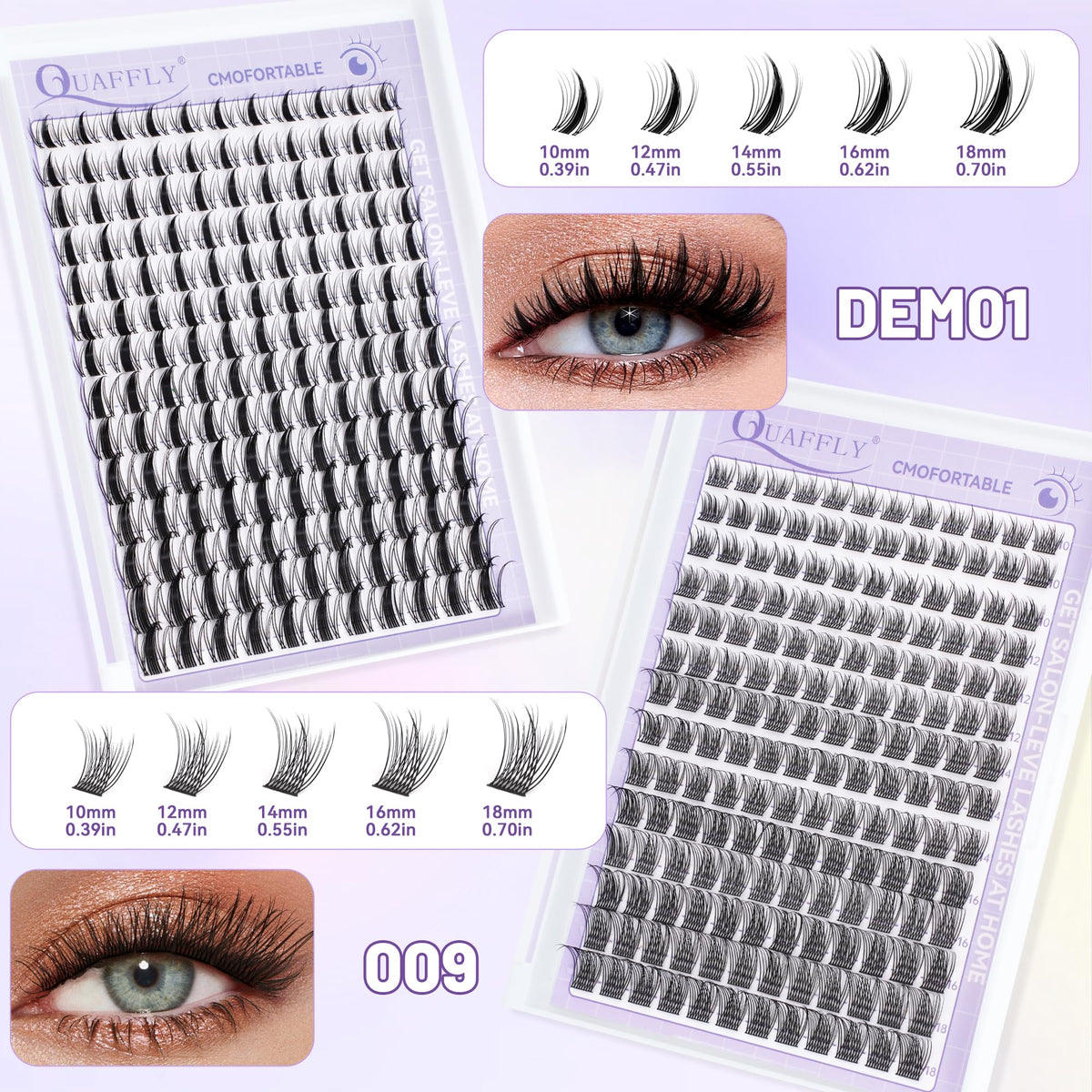 Professional-grade lashes in various lengths