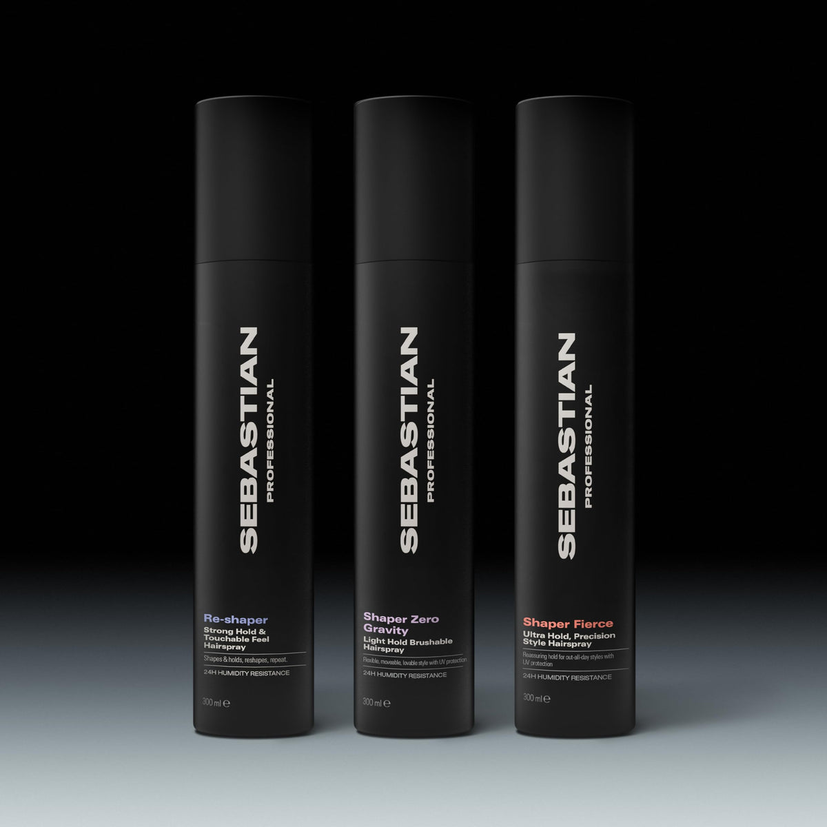 Professional Sebastian Re-Shaper Hairspray 10.6 oz displayed on a vanity