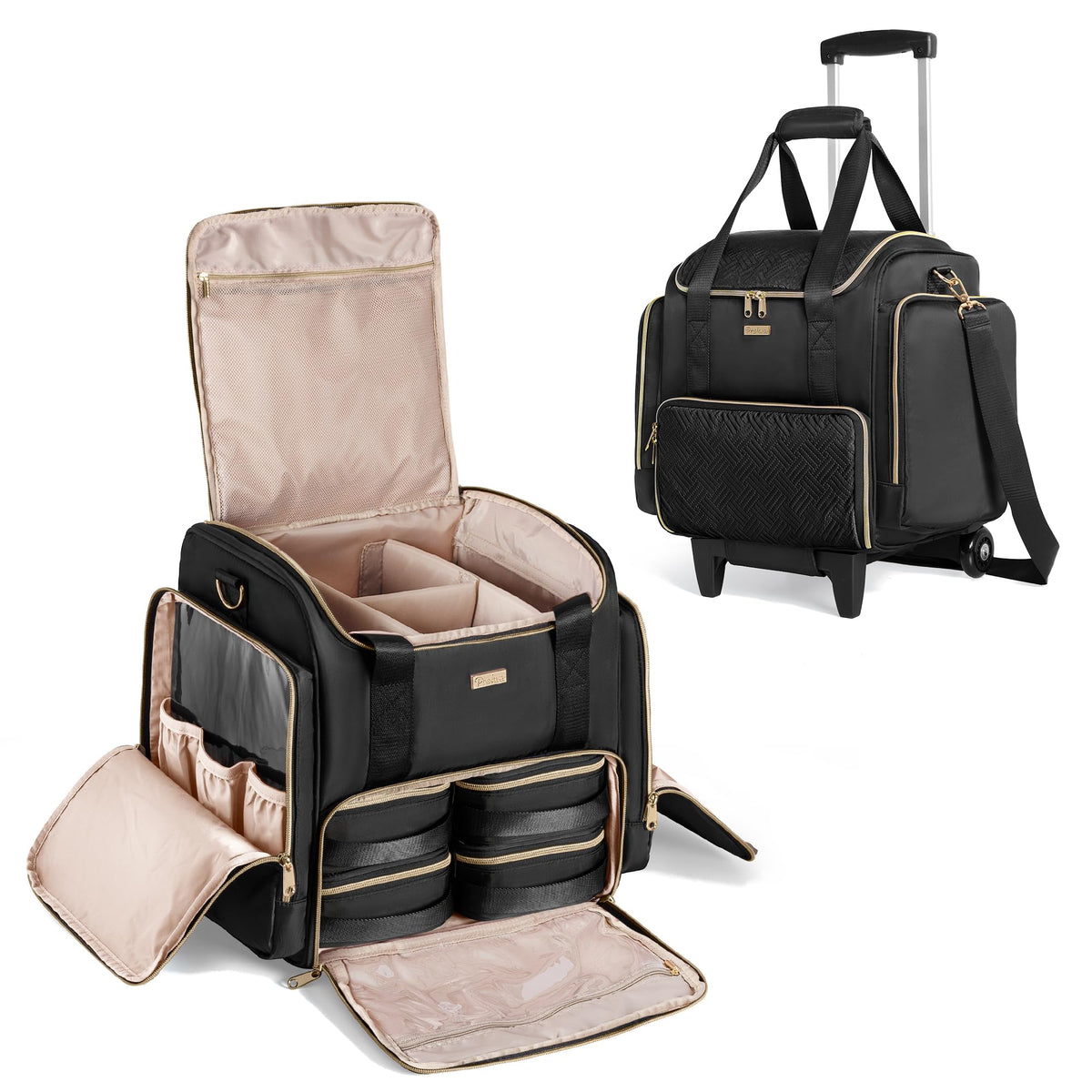 Prokva Rolling Makeup Case front view with wheels