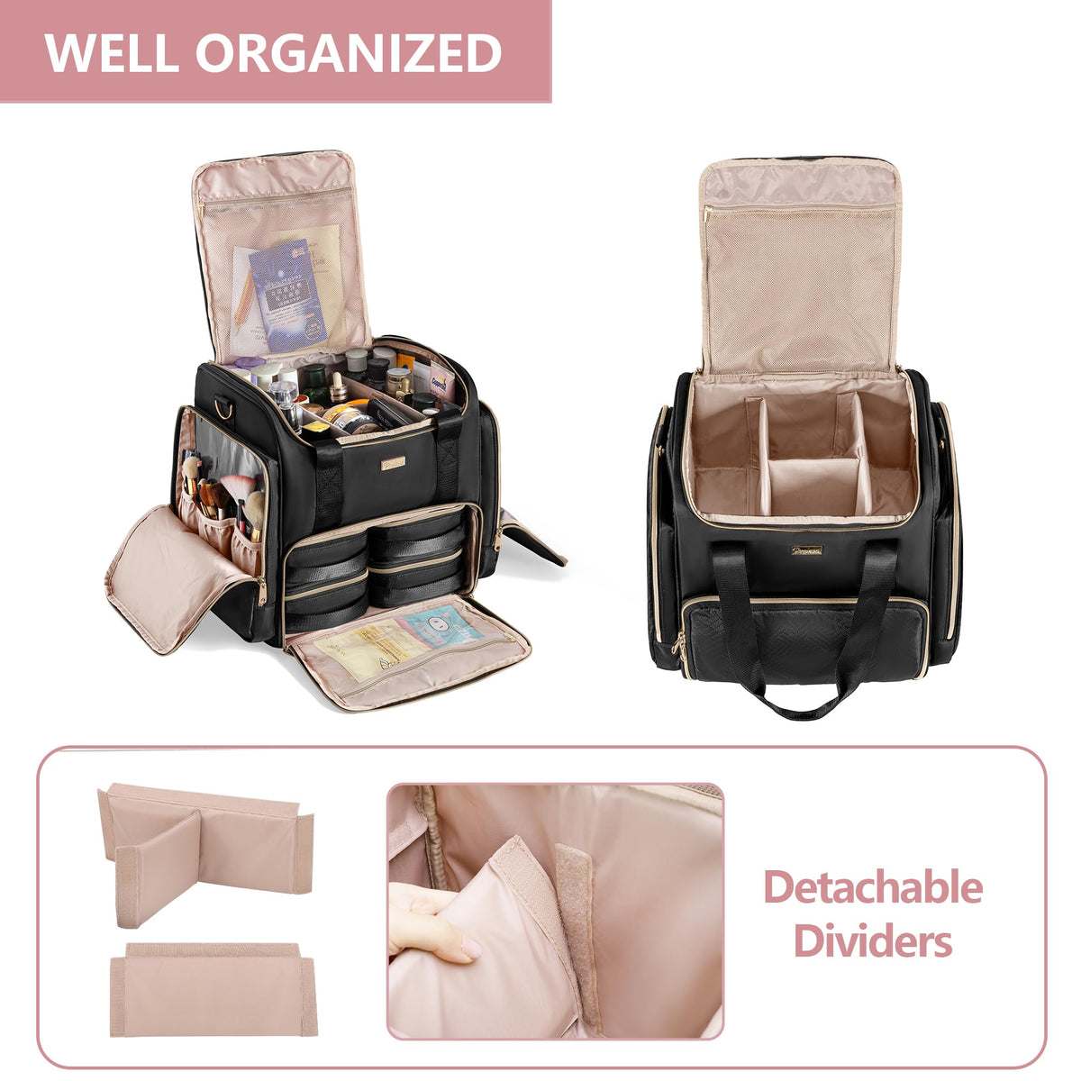 Prokva Rolling Makeup Case open with makeup organized inside