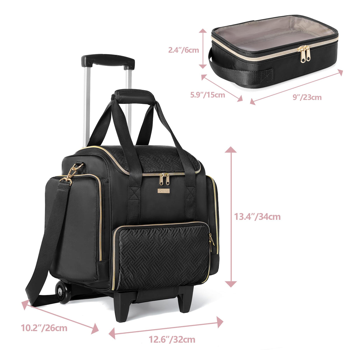 Prokva Rolling Makeup Case showing extendable handle