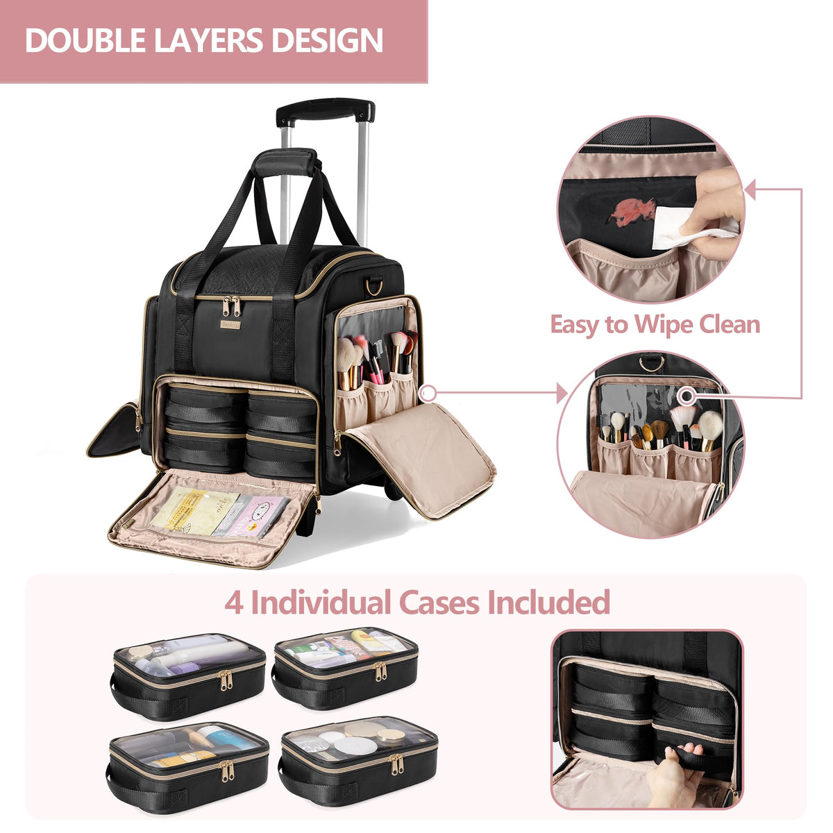 Prokva Rolling Makeup Case side view showing compartments