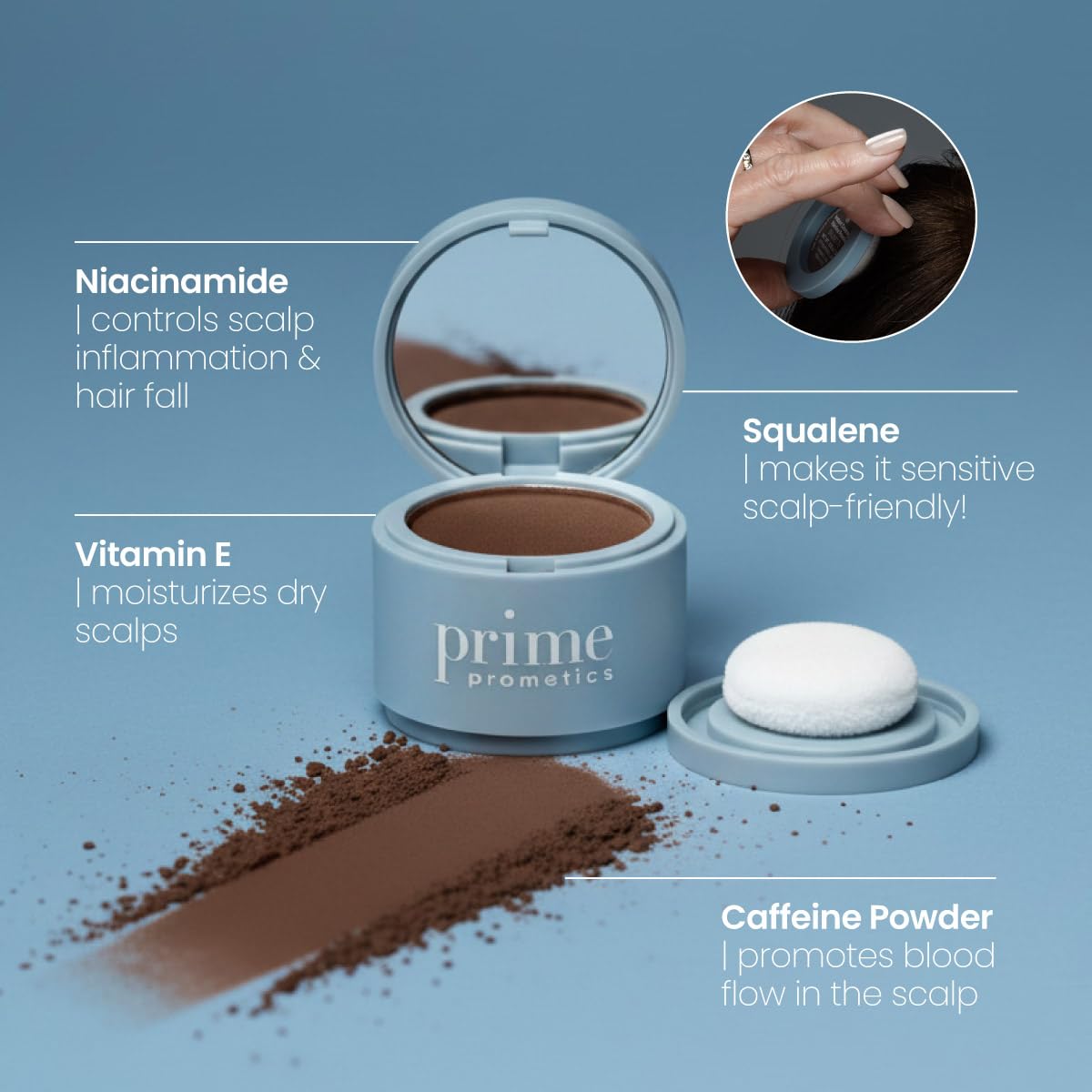 PROMETICS Instant Coverage Hairline Powder Ash Brown side view
