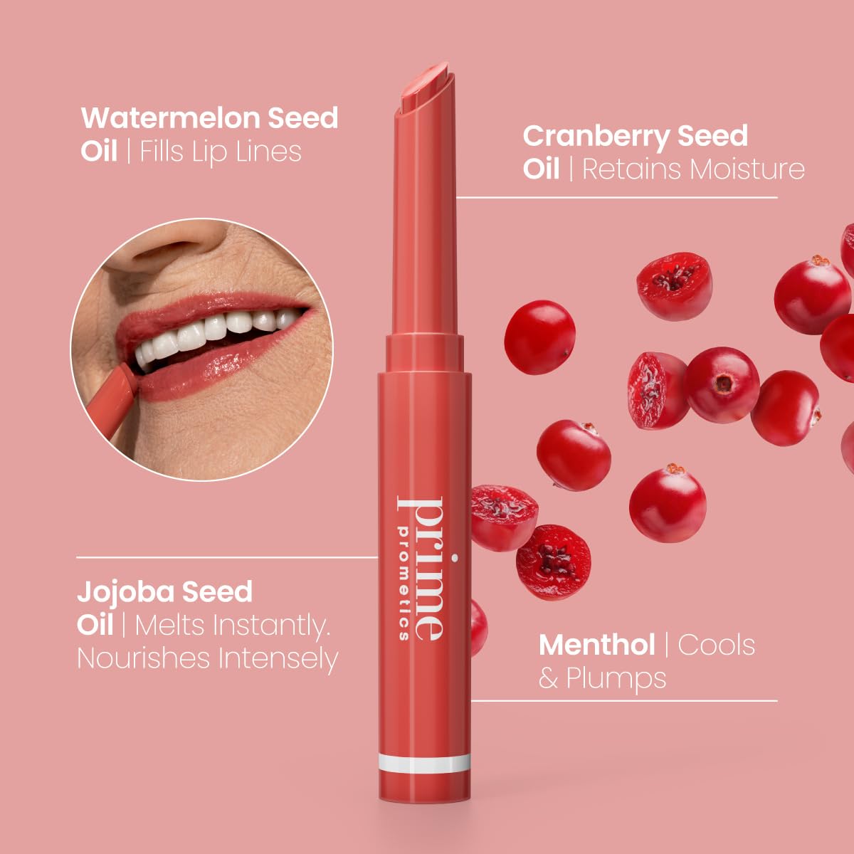 PROMETICS PrimeLip Plumping Lip Balm Silky Rose side view