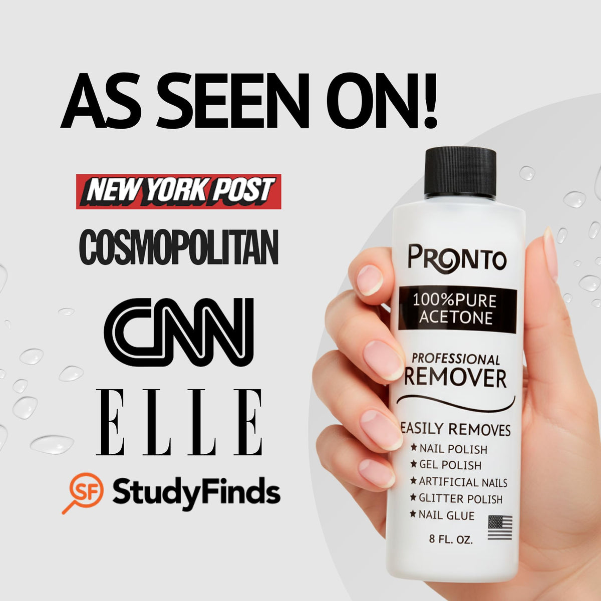 Pronto 100% Acetone Gel Nail Polish Remover 8 Fl Oz applied on nails