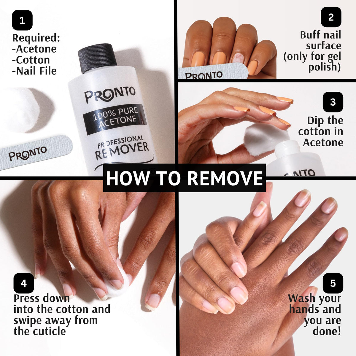 Pronto 100% Acetone Gel Nail Polish Remover 8 Fl Oz packaging