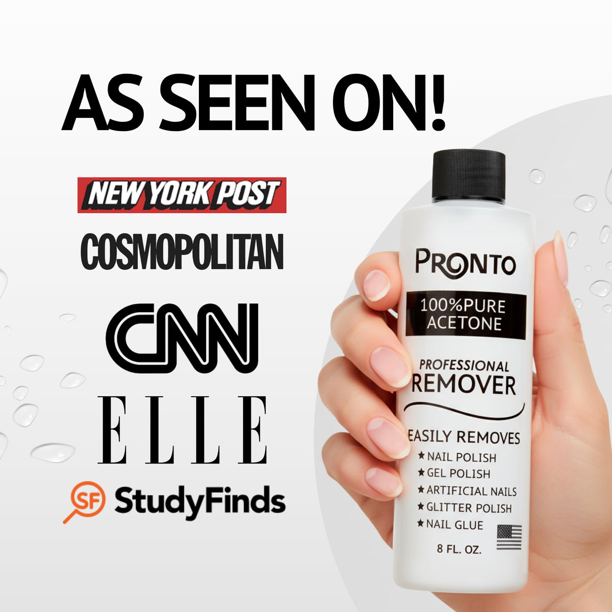 Pronto 100% Acetone Gel Nail Polish Remover in use on nails