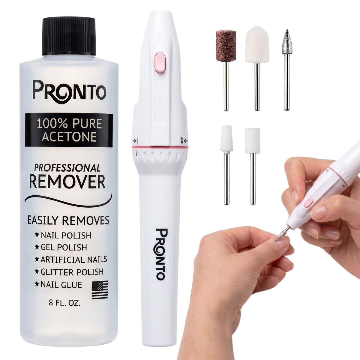 Pronto Electric Nail File and Acetone Combo front view
