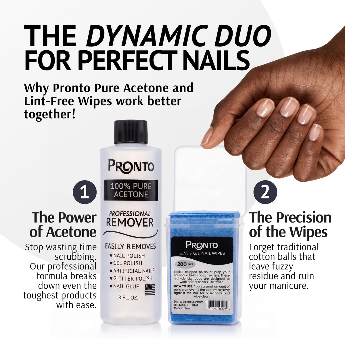 Pronto Lint Free Nail Wipes packaging with wipes displayed