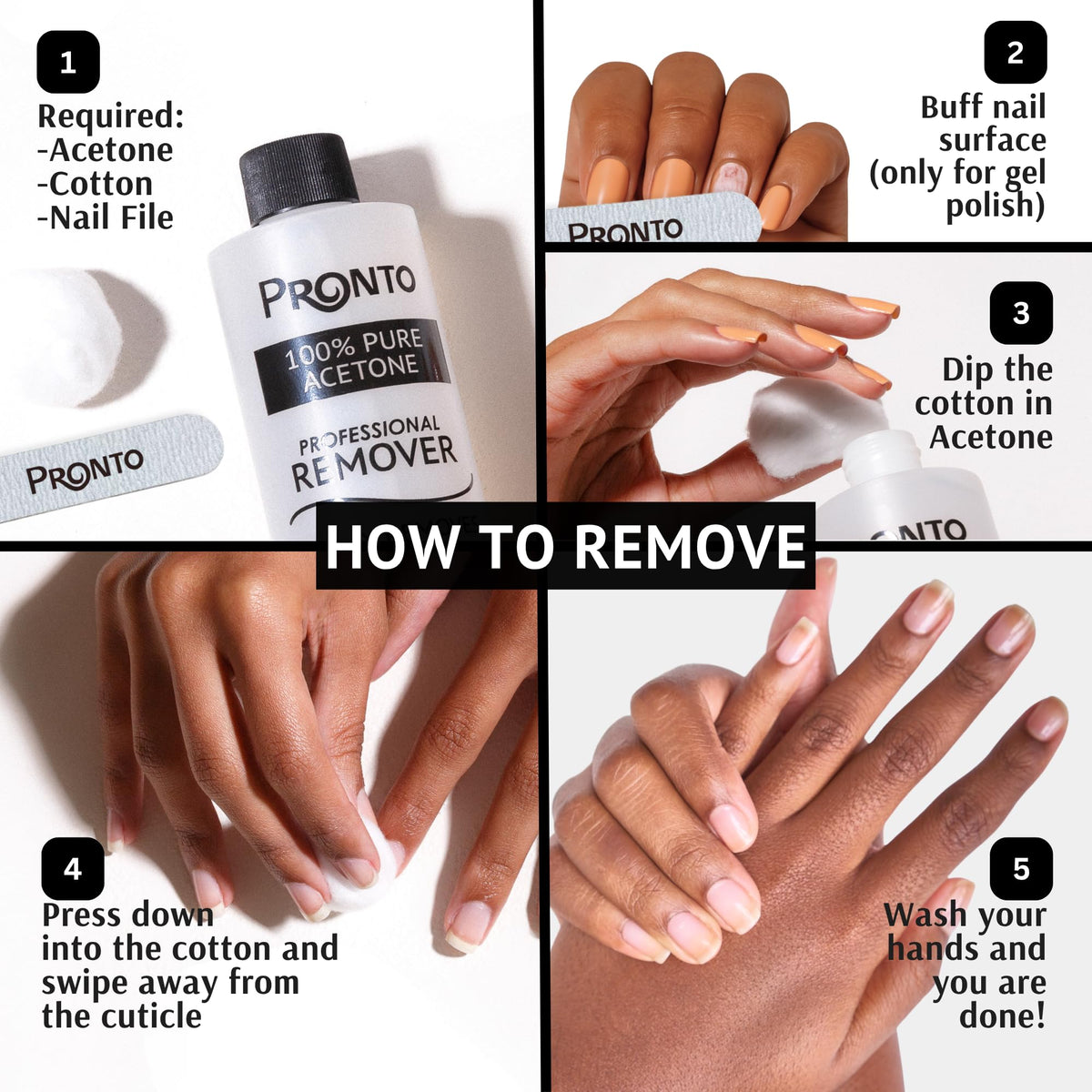 Pronto Nail Polish Remover 100% Acetone packaging