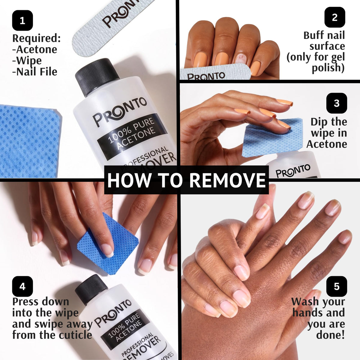 Pronto Pure Acetone Nail Polish Remover kit on a nail table