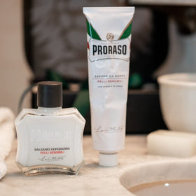 Proraso After Shave Balm Oatmeal & Green Tea with shaving accessories