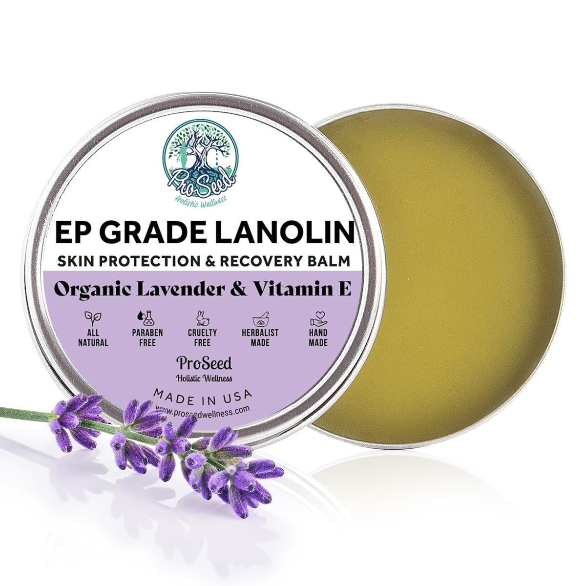 ProSeed Handmade Lanolin Cream 1.5oz tin with lavender