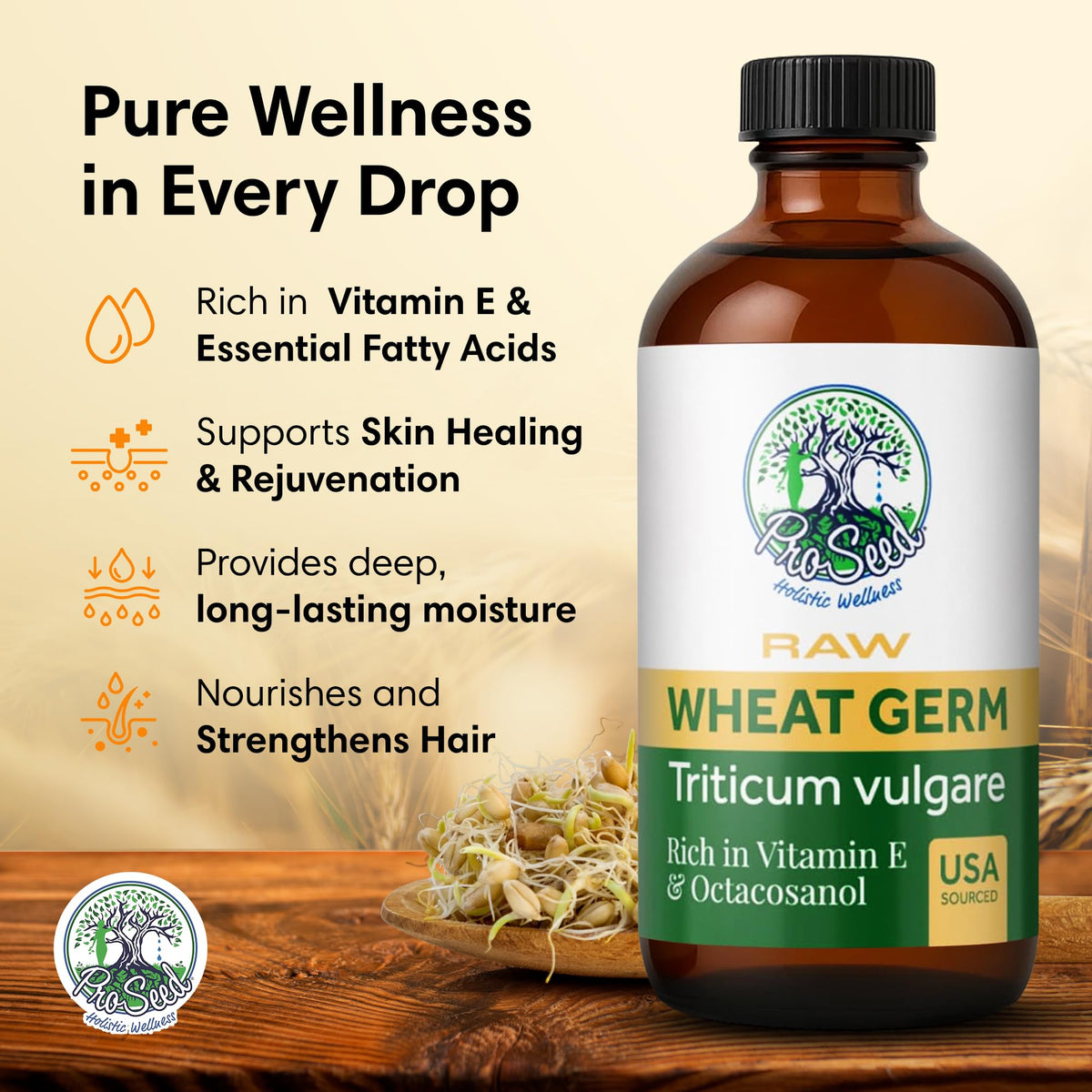 ProSeed Wheat Germ Oil 4oz back view showing ingredient details