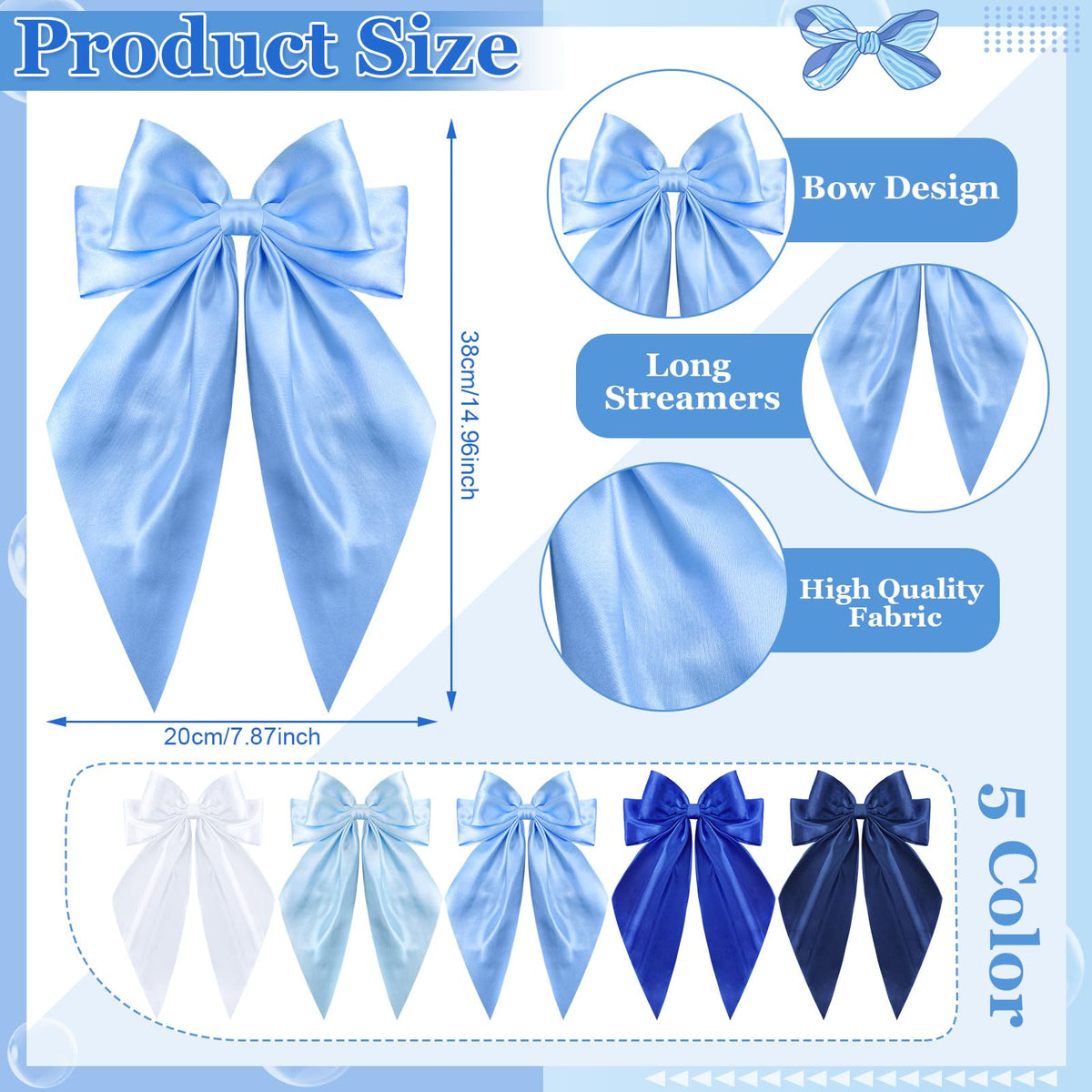 ProSuites light blue hair bow with long tail design