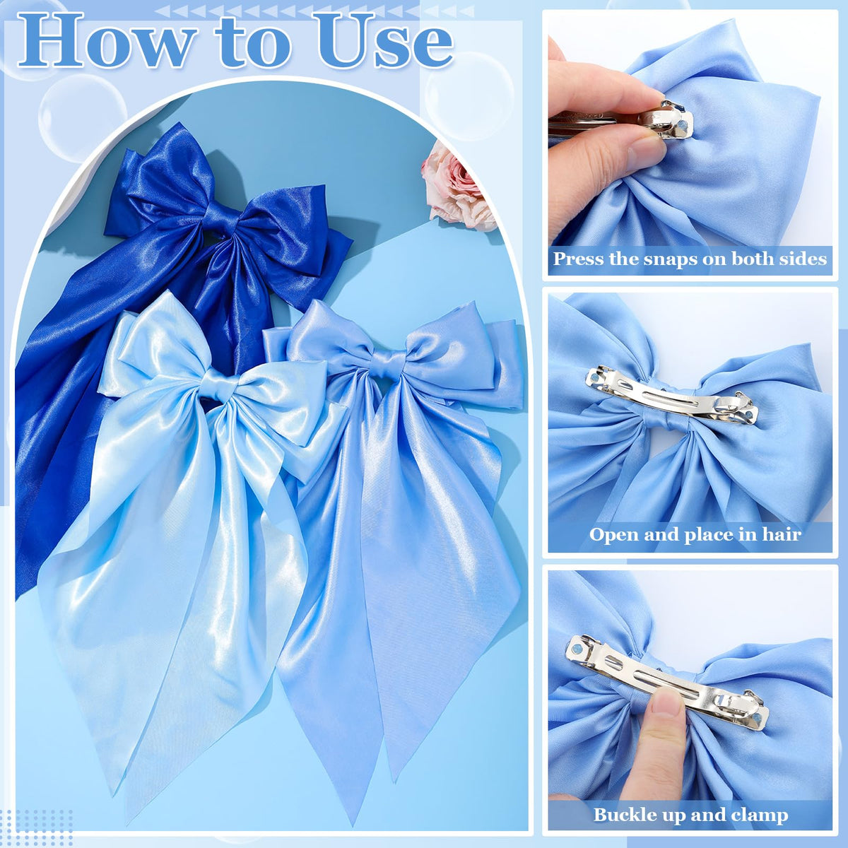 ProSuites navy blue hair bow with satin finish
