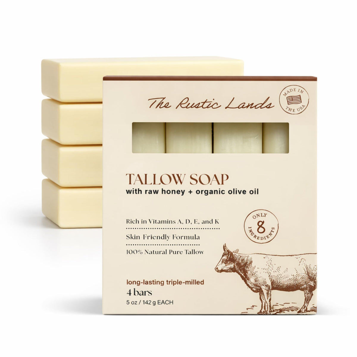 PROVENCE ESSENTIALS Natural Beef Tallow Soap Bar front view with eucalyptus scent