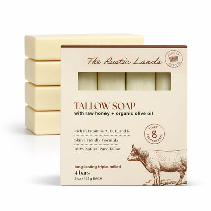 PROVENCE ESSENTIALS Natural Beef Tallow Soap Bar front view with eucalyptus scent