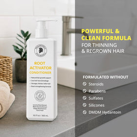 Psalmonica Root Activator Conditioner in bathroom setting