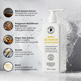 Psalmonica Root Activator Conditioner with herbal ingredients display