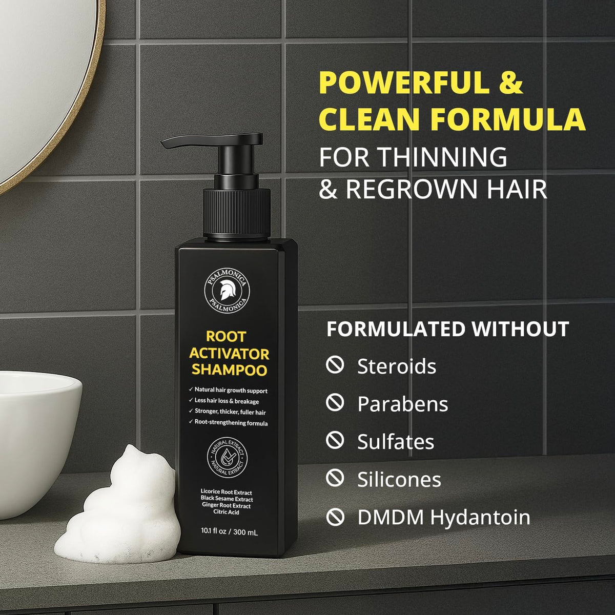 Psalmonica Root Activator Shampoo 381g close-up of label
