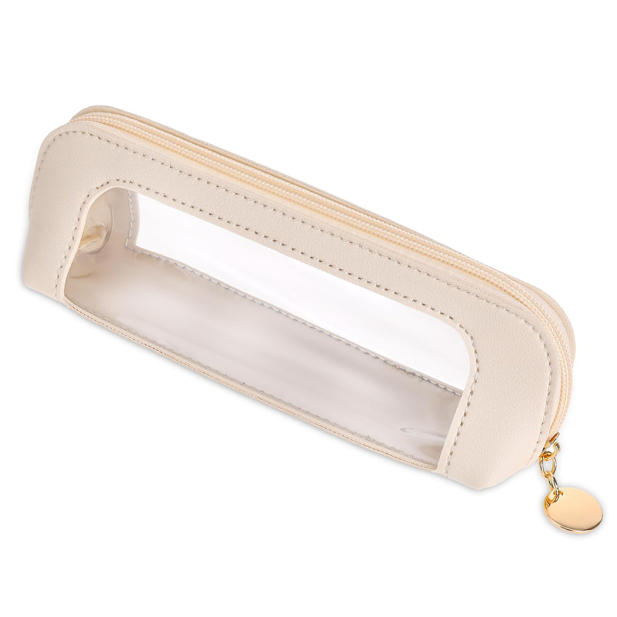 Psyqtsuary Small Clear Makeup Bag front view in beige