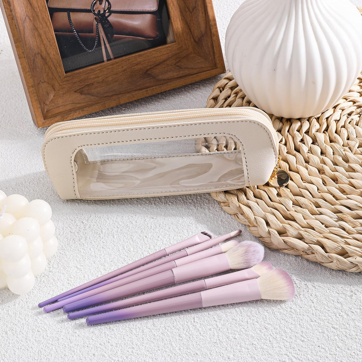 Psyqtsuary Small Clear Makeup Bag in a handbag