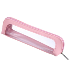 Psyqtsuary Small Clear Makeup Bag in pink front view